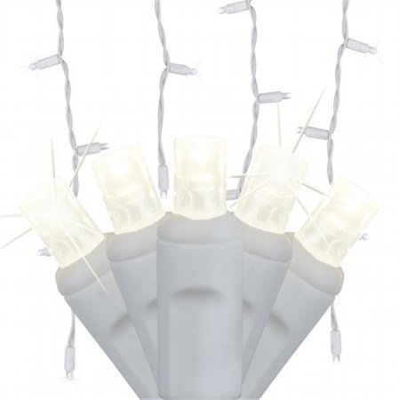 WINTERLAND Winterland S-ICMMPW-IW Standard Icicle 5 mm. Pure White LED Light Set On White Wire S-ICMMPW-IW